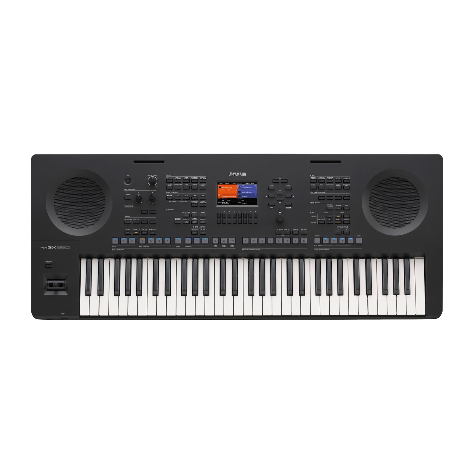 Yamaha PSR-SX620 Arranger Workstation de 61 teclas con pantalla a color, joystick y controles Live Control.